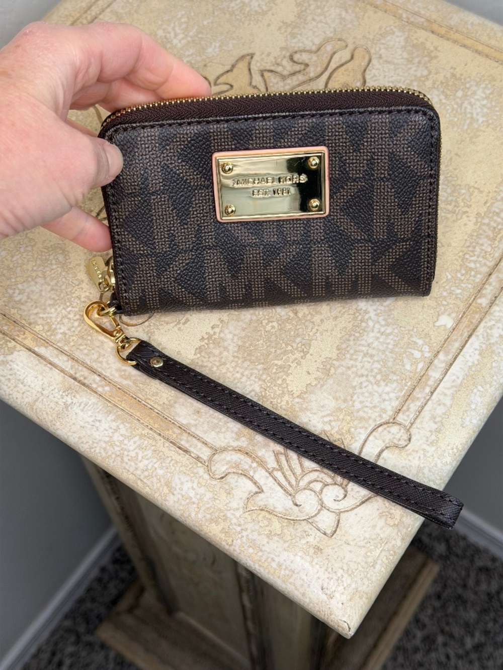 Michael Kors Brown Monogram Card Holder Wristlet